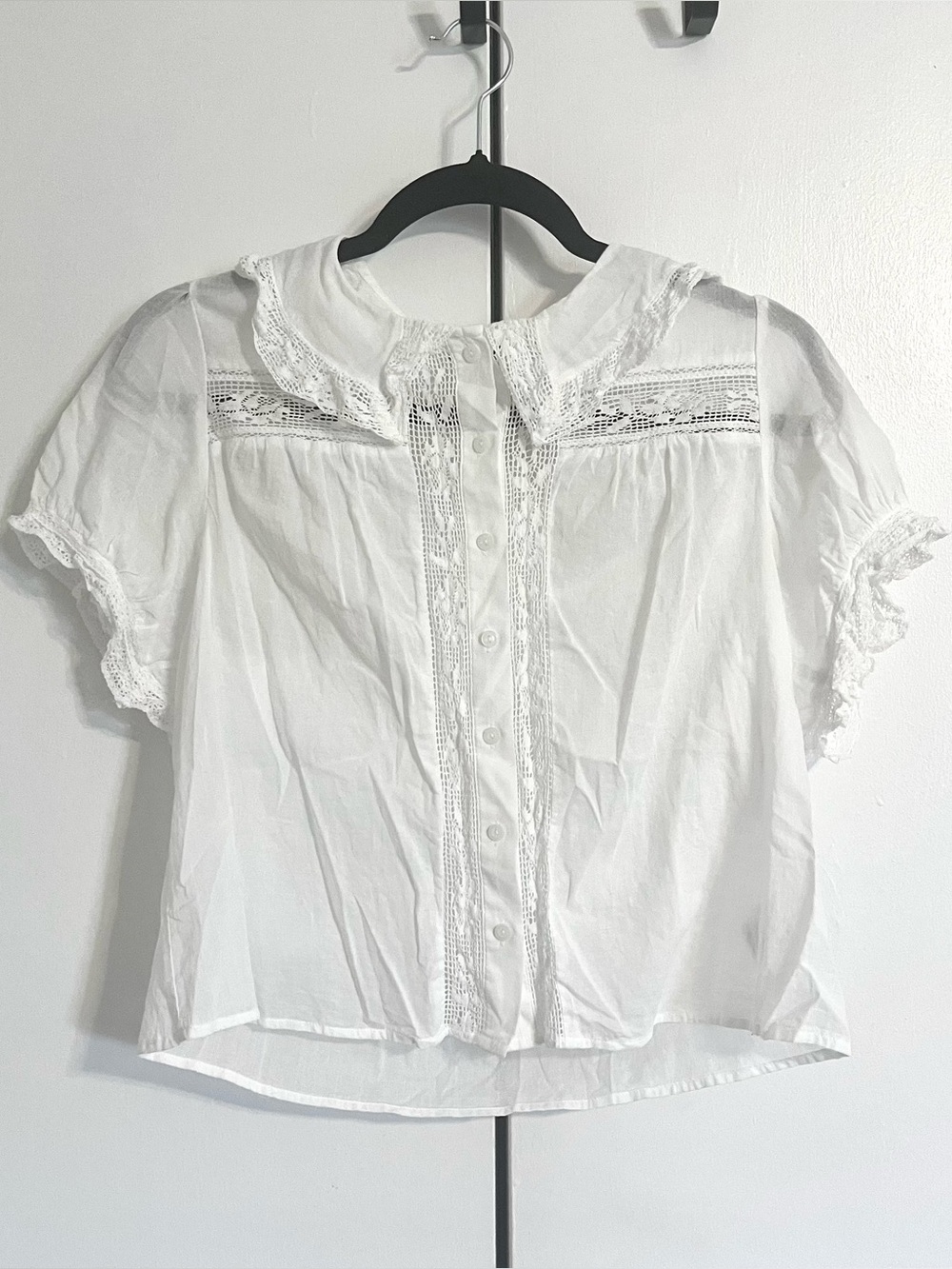White Cotton Peasant Blouse Medium Lace Romantic Coquette Cottagecore Dollcore